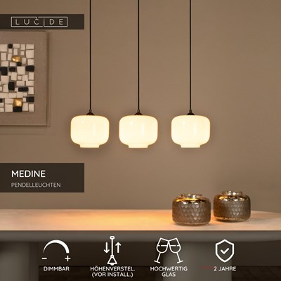 Lucide MEDINE - Pendelleuchten - 3xE27 - Opal
